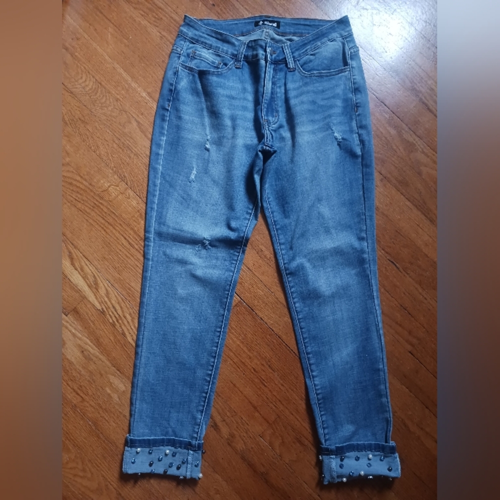New Vocal Bling Cuffed Jeans. Stylish Blue Denim Jeans